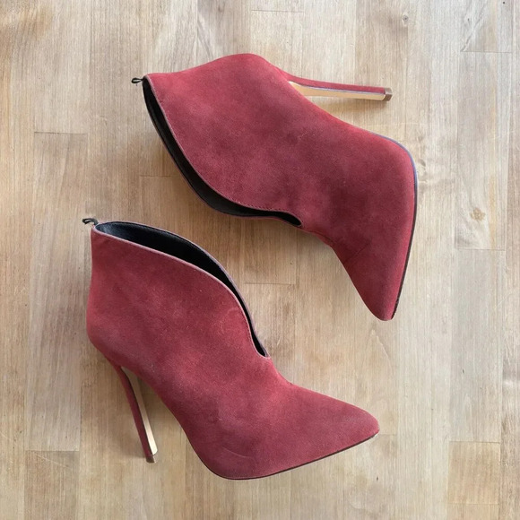 FOREVER 21 Red Maroon Faux Suede Point Toe High Heel Stiletto Ankle Booties 5.5 - Picture 3 of 11